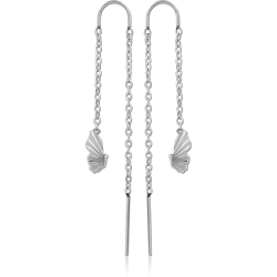 316L SURGICAL STEEL GRADE 316L DANGLE EARRINGS CHAIN WITH FAN CHARMS AND BAR DROPS
