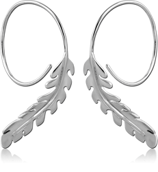 RHODIUM PLATED STERLING 925 SILVER EARRINGS PAIR - LEAF