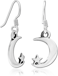 STERLING 925 SILVER EARRINGS PAIR - STAR AND CRESCENT