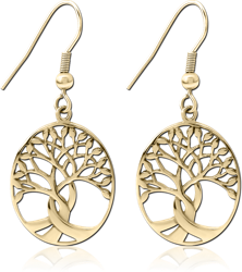 ZIRCON GOLD PVD COATED SURGICAL STEEL GRADE 316L EARRINGS PAIR - TREE OF LIFE