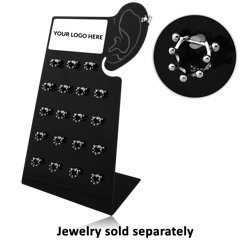 BLACK POLYMER DISPLAY WITH 19 PLASTIC CLIPS FOR EAR SHILD
