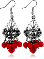 SURGICAL STEEL EARRINGS - FASHION DANGLE WITH CORAL