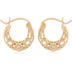 GOLD PVD 18K COATED SURGICAL STEEL GRADE 316L JEWELED HOOP EARRINGS