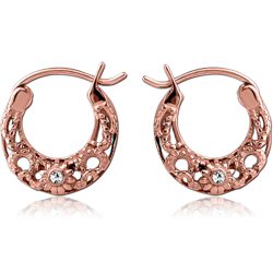 ROSE GOLD PVD COATED SURGICAL STEEL GRADE 316L JEWELED HOOP EARRINGS