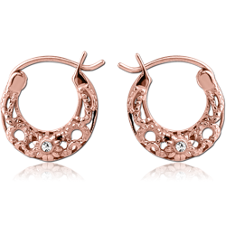 ROSE GOLD PVD COATED SURGICAL STEEL GRADE 316L JEWELED HOOP EARRINGS