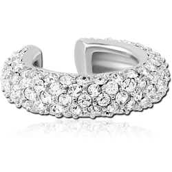 RHODIUM PLATED BASE METAL JEWELED EAR CUFF