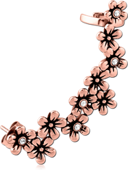 ROSE GOLD PVD COATED SURGICAL STEEL GRADE 316L JEWELED EAR CUFF - FLOWERS