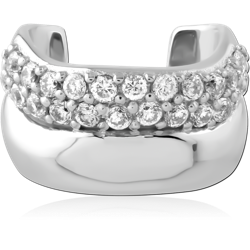 RHODIUM PLATED STERLING 925 SILVER EAR CUFF WIDE BAND CLEAR CRYSTAL PAVE