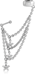 SURGICAL STEEL GRADE 316L JEWELED EAR CUFF - THREE STARS