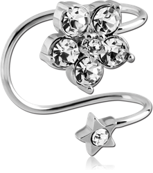 SURGICAL STEEL GRADE 316L JEWELED EAR CUFF - FLOWER AND STAR