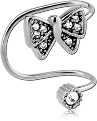 SURGICAL STEEL GRADE 316L JEWELED EAR CUFF - BOW AND ROUND