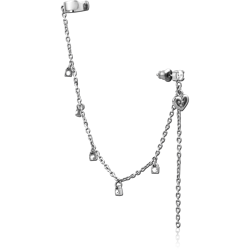SURGICAL STEEL GRADE 316L JEWELED EAR CUFF - HEART AND LOCK