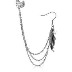 SURGICAL STEEL GRADE 316L EAR CUFF - FEATHER WITH CHAIN