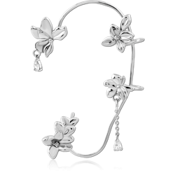 SURGICAL STEEL GRADE 316L LEFT EAR CUFF FLORAL VINE WITH TEARDROP CHARMS