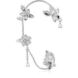SURGICAL STEEL GRADE 316L RIGHT EAR CUFF FLORAL VINE WITH TEARDROP CHARMS