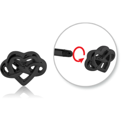 BLACK PVD COATED SURGICAL STEEL GRADE 316L MICRO THREADED INFINITY AND HEART ATTACHMENT