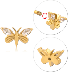 GOLD PVD COATED SURGICAL STEEL GRADE 316L MICRO THREADED JEWELED BUTTERFLY ATTACHMENT