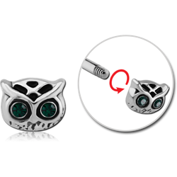 SURGICAL STEEL GRADE 316L MICRO THREADED JEWELED ATTACHMENT - OWL HEAD