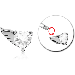 SURGICAL STEEL GRADE 316L MICRO THREADED SINGLE LEFT WINGED JEWELED HEART ATTACHMENT