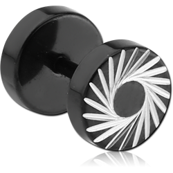 BLACK PVD COATED SURGICAL STEEL GRADE 316L DIAMOND CUT FAKE PLUG