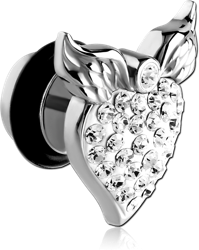 SURGICAL STEEL GRADE 316L CRYSTALINE JEWELED WINGED HEART FAKE PLUG