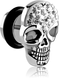 SURGICAL STEEL GRADE 316L CRYSTALINE JEWELED SKULL FAKE PLUG