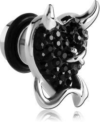 SURGICAL STEEL GRADE 316L CRYSTALINE JEWELED DEVIL HEART FAKE PLUG