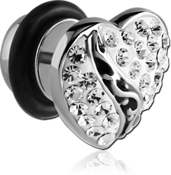 SURGICAL STEEL GRADE 316L CRYSTALINE JEWELED HEART FAKE PLUG