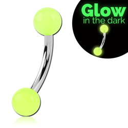 SURGICAL STEEL GRADE 316L CURVED BARBELL WITH GLOW IN THE DARK BALL