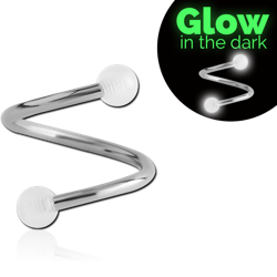SURGICAL STEEL GRADE 316L MICRO BODY SPIRAL WITH UV POLYMER GLOW IN DARK BALLS