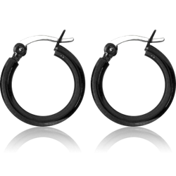 BLACK PVD COATED SURGICAL STEEL GRADE 316L ROUND WIRE EAR HOOPS