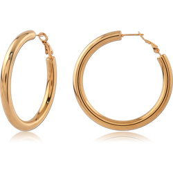 GOLD PVD 18K COATED SURGICAL STEEL GRADE 316L HOOP EARRINGS GROOVED TRIPLE RIDGE
