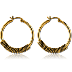 GOLD PVD COATED SURGICAL STEEL GRADE 316L WIRE HOOP EARRINGS PAIR