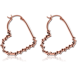 ROSE GOLD PVD COATED SURGICAL STEEL GRADE 316L TWISTED WIRE EARRINGS PAIR - HEART