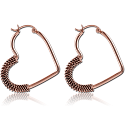 ROSE GOLD PVD COATED SURGICAL STEEL GRADE 316L WOVEN WIRE EARRINGS PAIR - HEART
