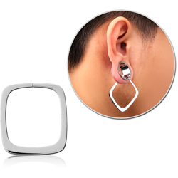 SURGICAL STEEL GRADE 316L HOOP EARRING FOR TUNNEL - SQUARE