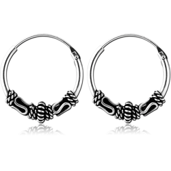 STERLING 925 SILVER HOOP EARRINGS - BALI DESIGN