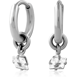 TITANIUM ALLOY HOOP EARRING WITH SLIDING JEWELED CHARM