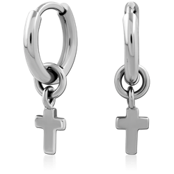 TITANIUM ALLOY HOOP EARRING WITH CROSS CHARM