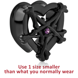 BLACK PVD SURGICAL STEEL GRADE 316L HALF TUNNEL WITH 10X10 MM HEART SHAPED