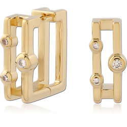 STERLING 925 SILVER GOLD PLATED 14K JEWELED HUGGIES PAIR