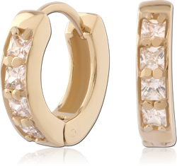 GOLD PVD 18K COATED SURGICAL STEEL GRADE 316L JEWELED HUGGIES PAIR