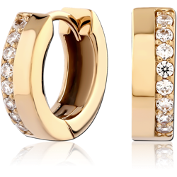 GOLD PVD 18K COATED SURGICAL STEEL GRADE 316L JEWELED HUGGIES PAIR