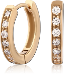 GOLD PVD 18K COATED  SURGICAL STEEL GRADE 316L JEWELED HUGGIES PAIR