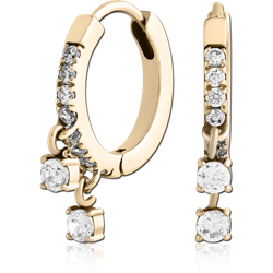 GOLD PVD 18K COATED SURGICAL STEEL GRADE 316L JEWELED HUGGIES PAIR