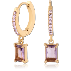 GOLD PVD 18K COATED SURGICAL STEEL GRADE 316L JEWELED HUGGIES PAIR SPECIAL NEW DESIGN