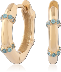 316L GOLD PVD 18K COATED SURGICAL STEEL GRADE 316L HUGGIES BAMBOO ACCENTS BLUE CRYSTAL CLUSTER PAIR