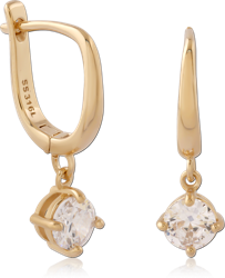 316L GOLD PVD 18K COATED SURGICAL STEEL GRADE 316L HUGGIES WITH ROUND CRYSTAL CHARM PAIR