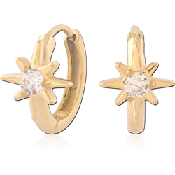 316L GOLD PVD 18K COATED SURGICAL STEEL GRADE 316L HUGGIES STARBURST CLEAR CENTER GEM