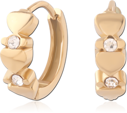 316L GOLD PVD 18K COATED SURGICAL STEEL GRADE 316L HUGGIES STACKED HEARTS CLEAR GEMS